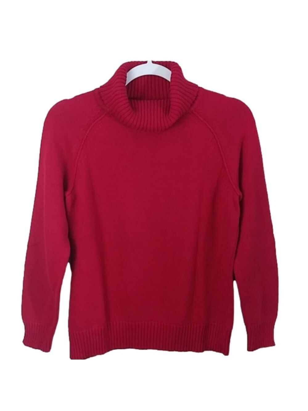 𝅺Karen Scott Petites Red Turtleneck Long Sleeve Pullover Cotton Knit Sweater
